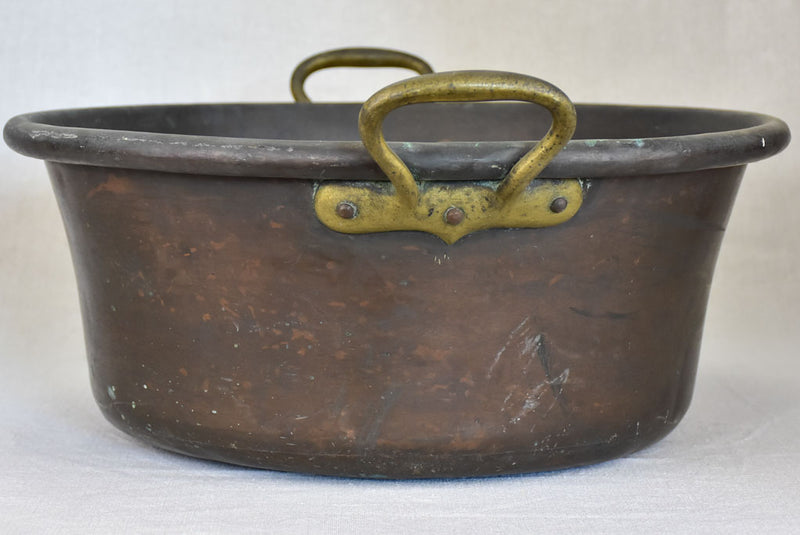Broad French winemaker's copper with two handles 18½"