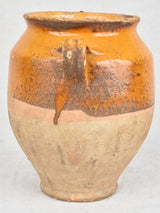 Antique French confit pot with ocher glaze 9"
