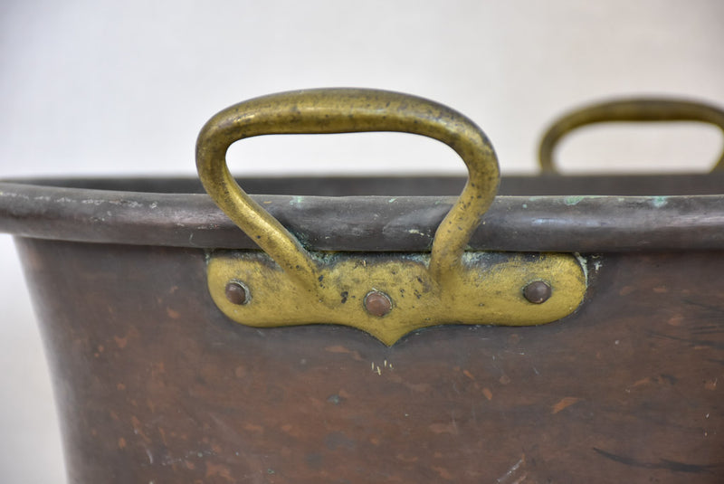 Broad French winemaker's copper with two handles 18½"
