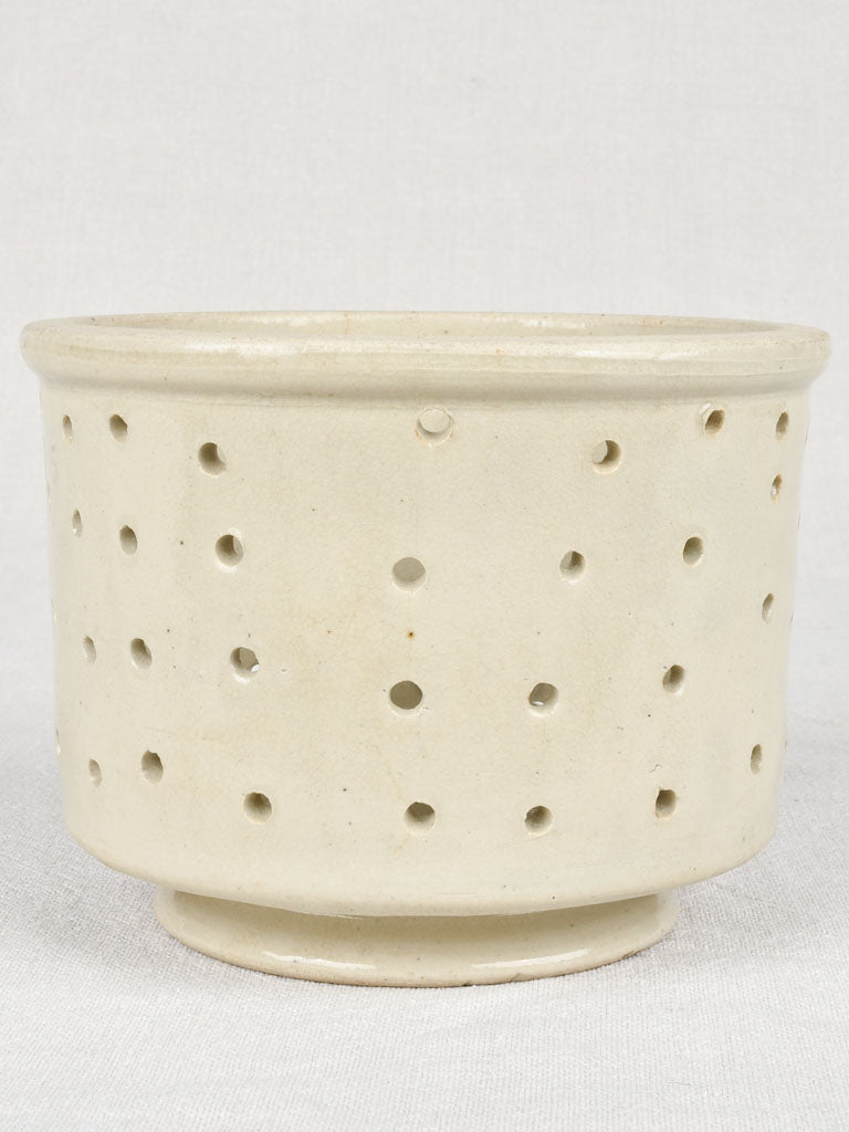 Antique earthenware footed faisselle cheese strainer 6¾" x 5"