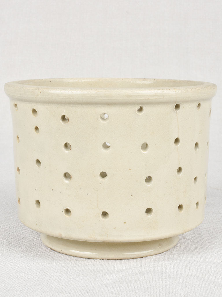 Antique earthenware footed faisselle cheese strainer 6¾" x 5"
