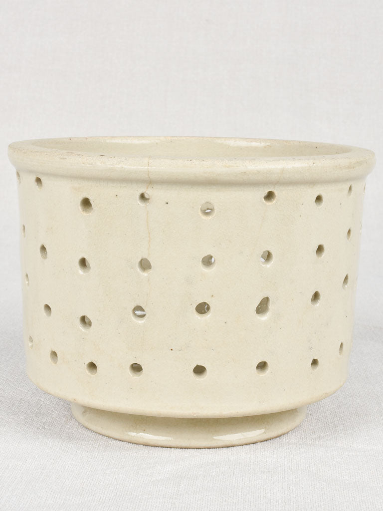Antique earthenware footed faisselle cheese strainer 6¾" x 5"