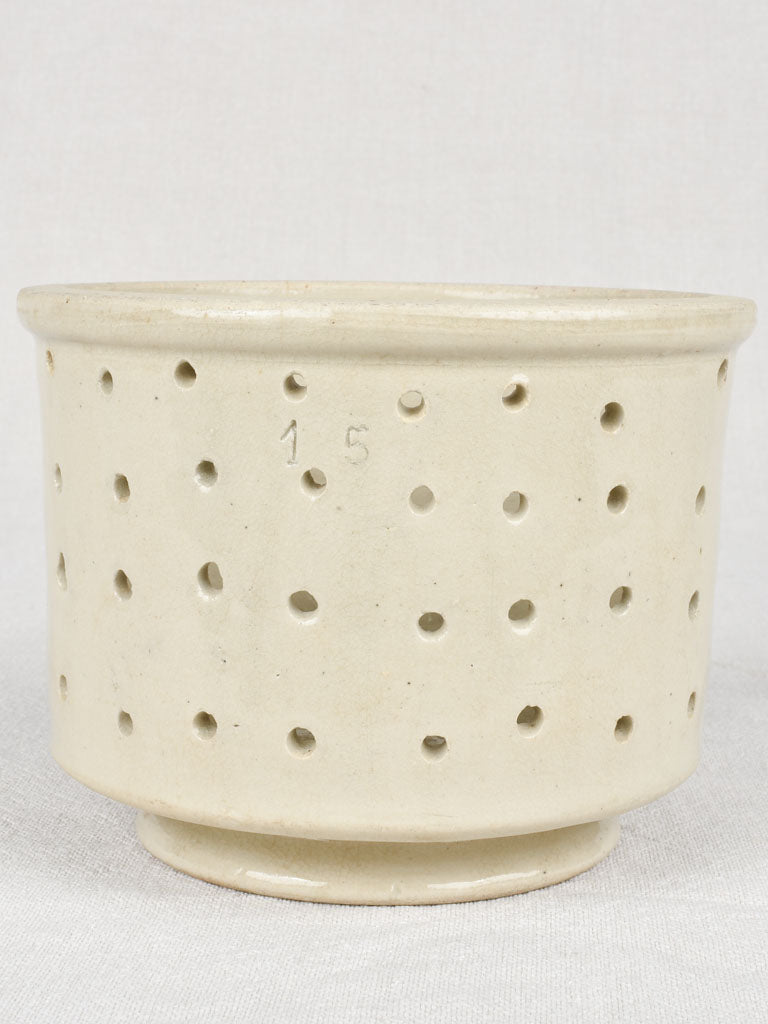 Antique earthenware footed faisselle cheese strainer 6¾" x 5"