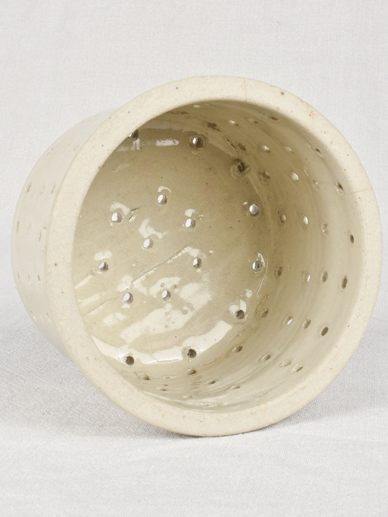 Antique earthenware footed faisselle cheese strainer 6¾" x 5"