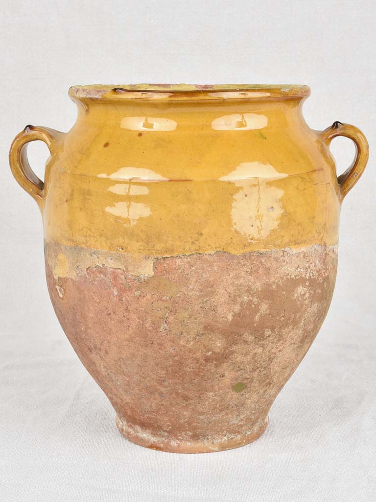 Antique French confit pot with yellow glaze 11"