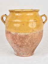 Antique French confit pot with yellow glaze 11"