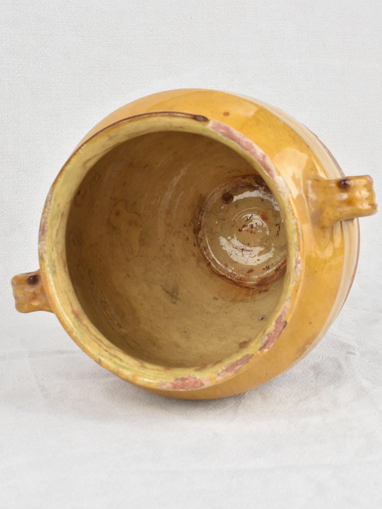 Antique French confit pot with yellow glaze 11"