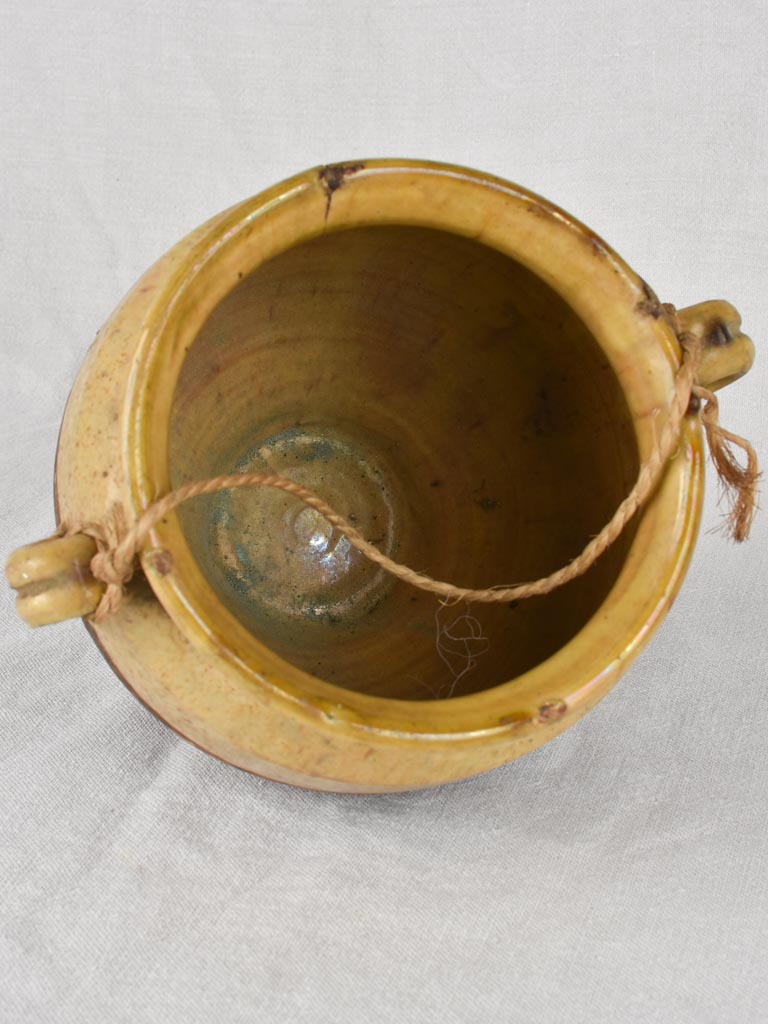 Pale yellow antique French confit pot 9½"