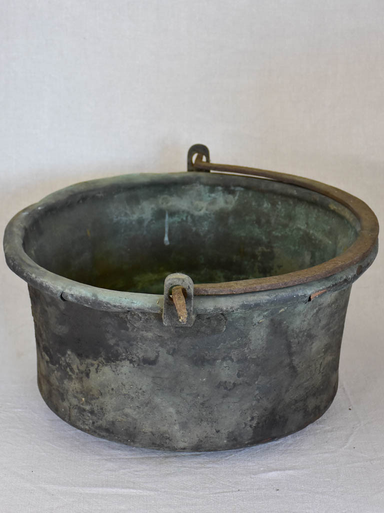 18th Century French winemaker's copper cauldron with large iron handle 19¼"