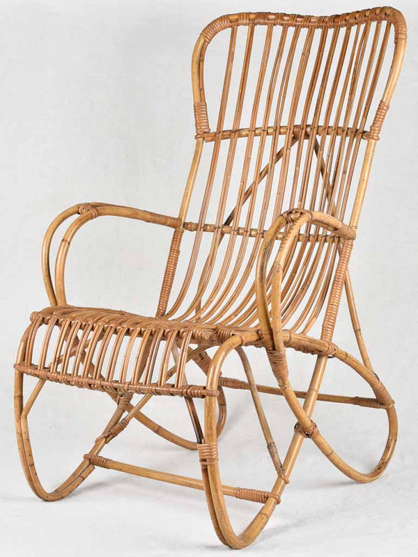 Vintage high-back wicker armchair 1960s