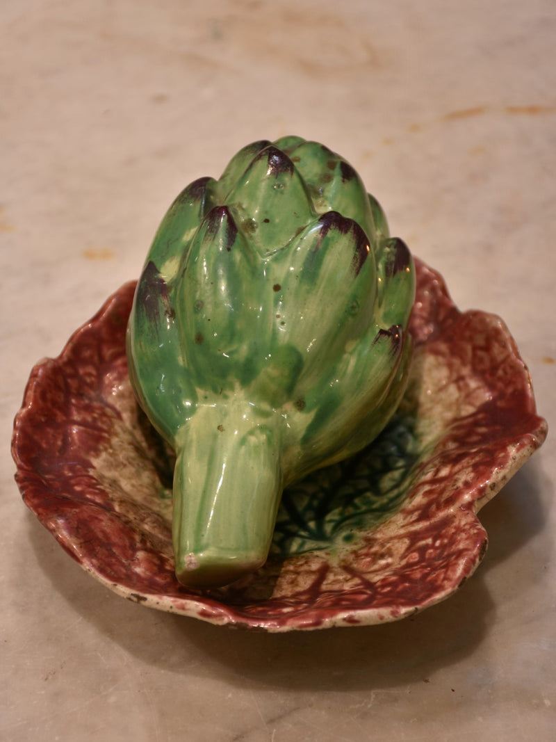 French Faience Majolica artichoke with leaf
