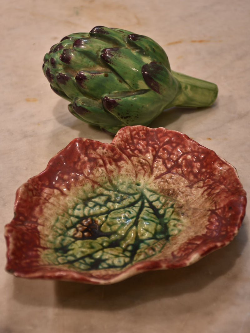 French Faience Majolica artichoke with leaf