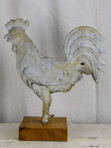 Antique French rooster from a bell tower / weathervane mounted on a wooden base