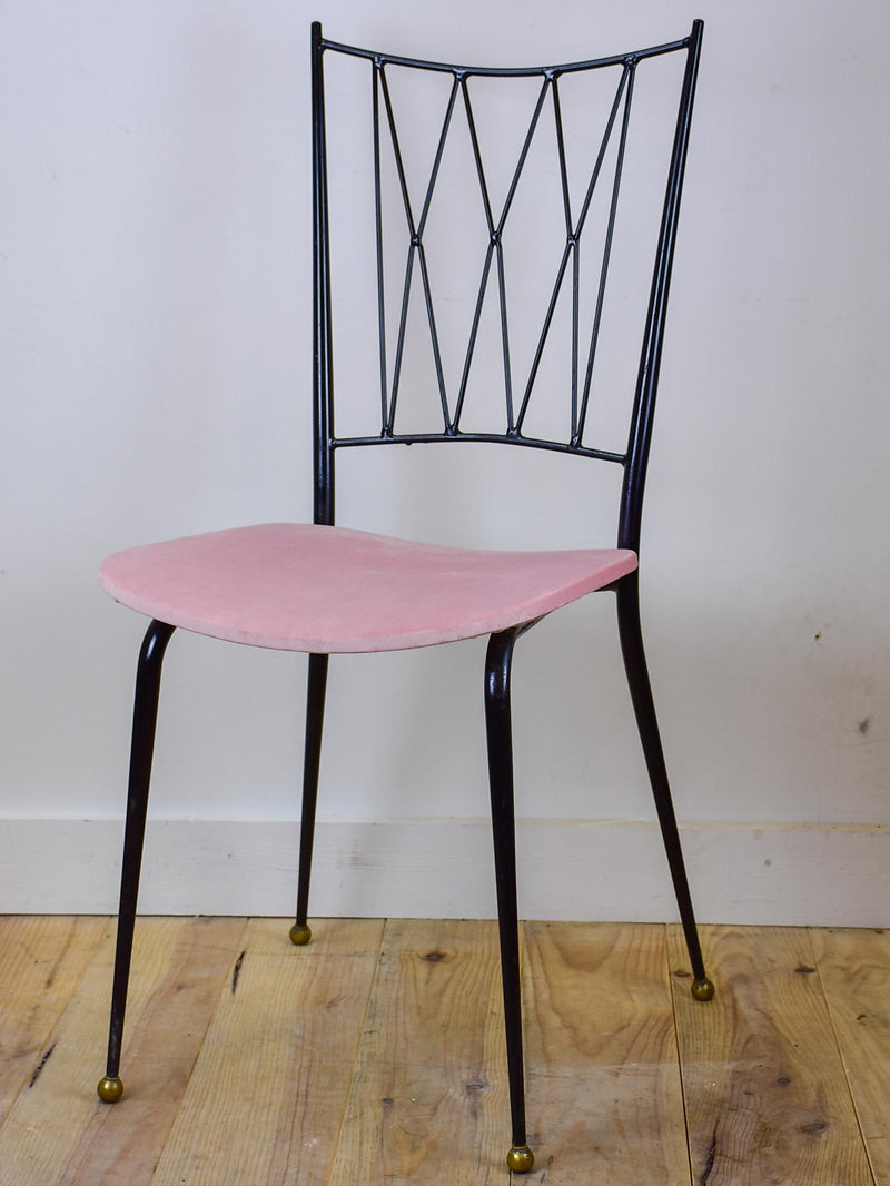 Four Colette Gueden mid-century dining chairs with pink upholstery