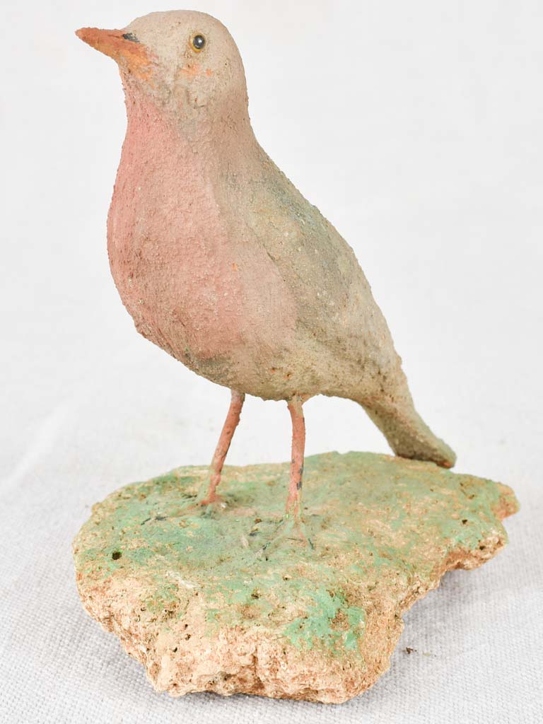 Artisan-made sculpture of a small pink bird 6¼"
