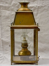 19th Century French wall sconce lantern with original oil lamp fitting - yellow copper 21¼"