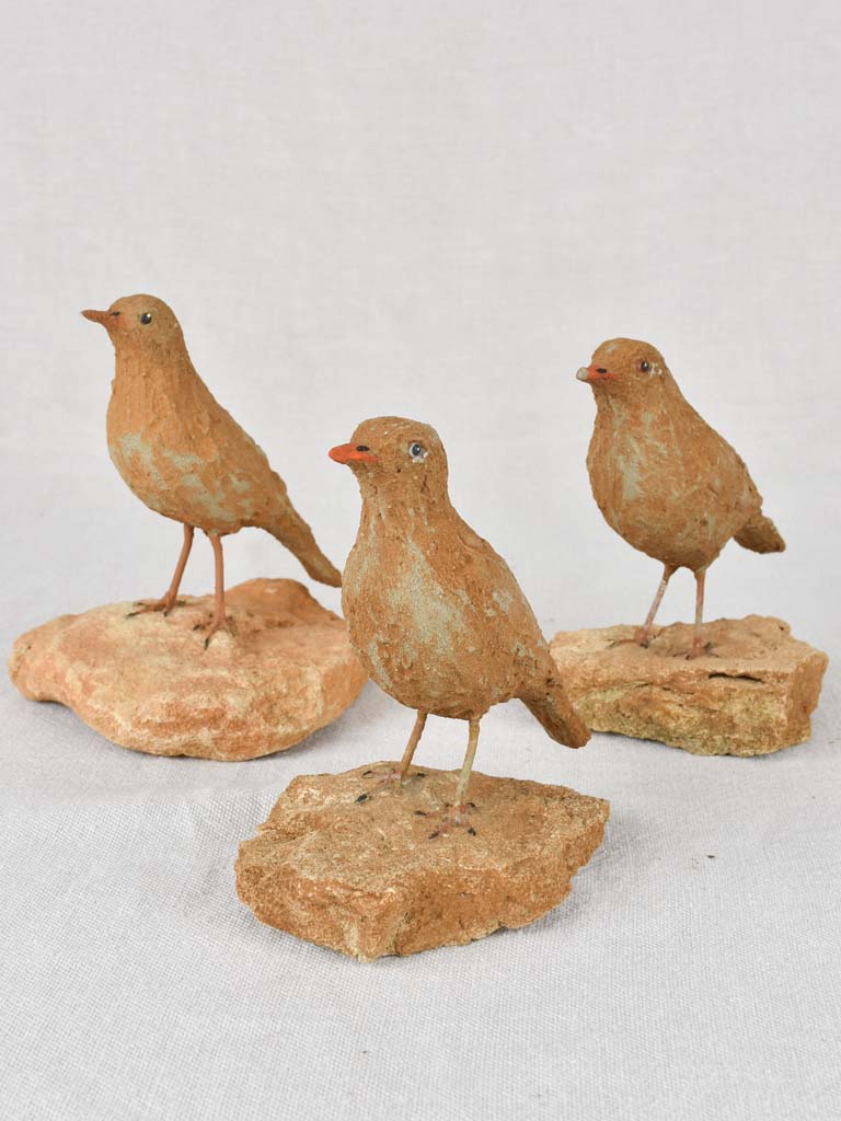 Three artisan-made sculptures of little birds 5½"