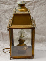 19th Century French wall sconce lantern with original oil lamp fitting - yellow copper 21¼"