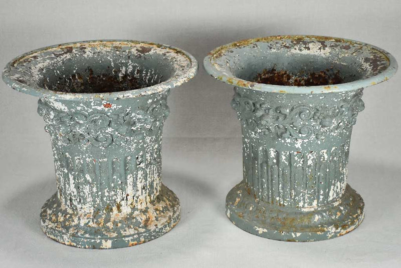 Pair of 18th-century cast iron garden urns 13"