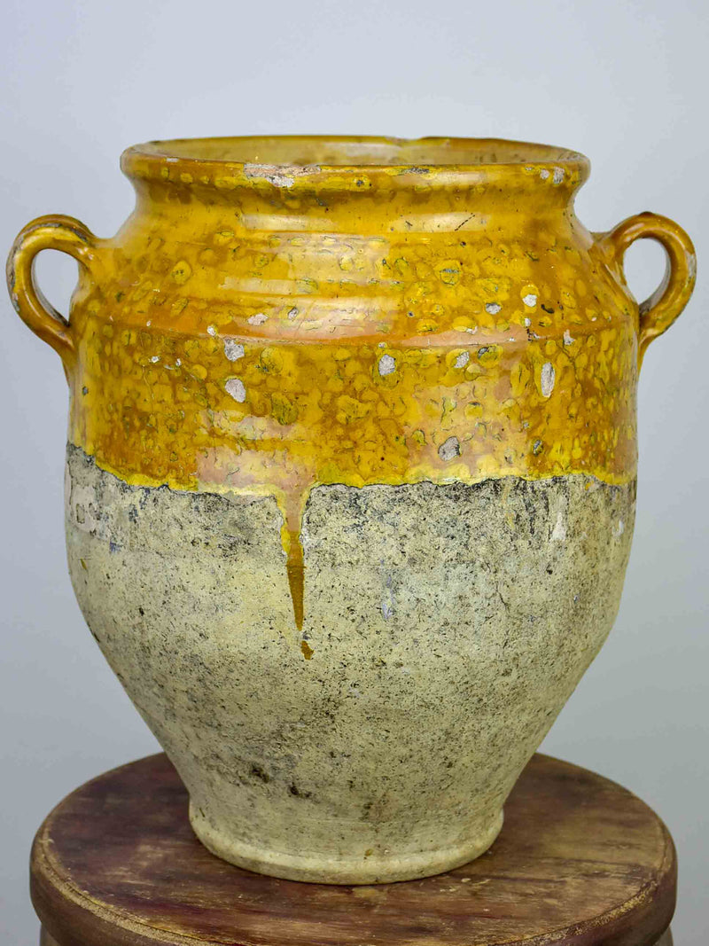 Large 19th Century Confit pot with orange glaze - 14 ½''