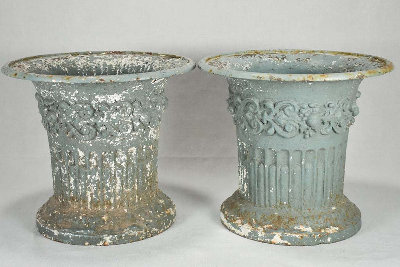 Pair of 18th-century cast iron garden urns 13"