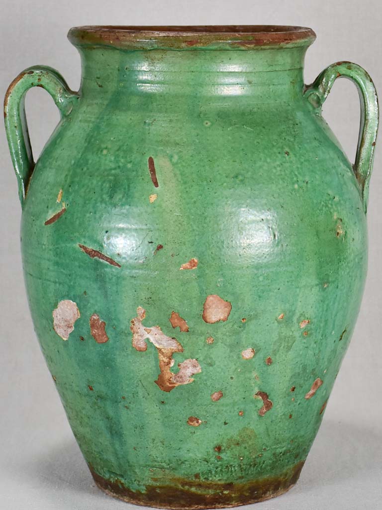 Large French confit pot with green glaze 17"