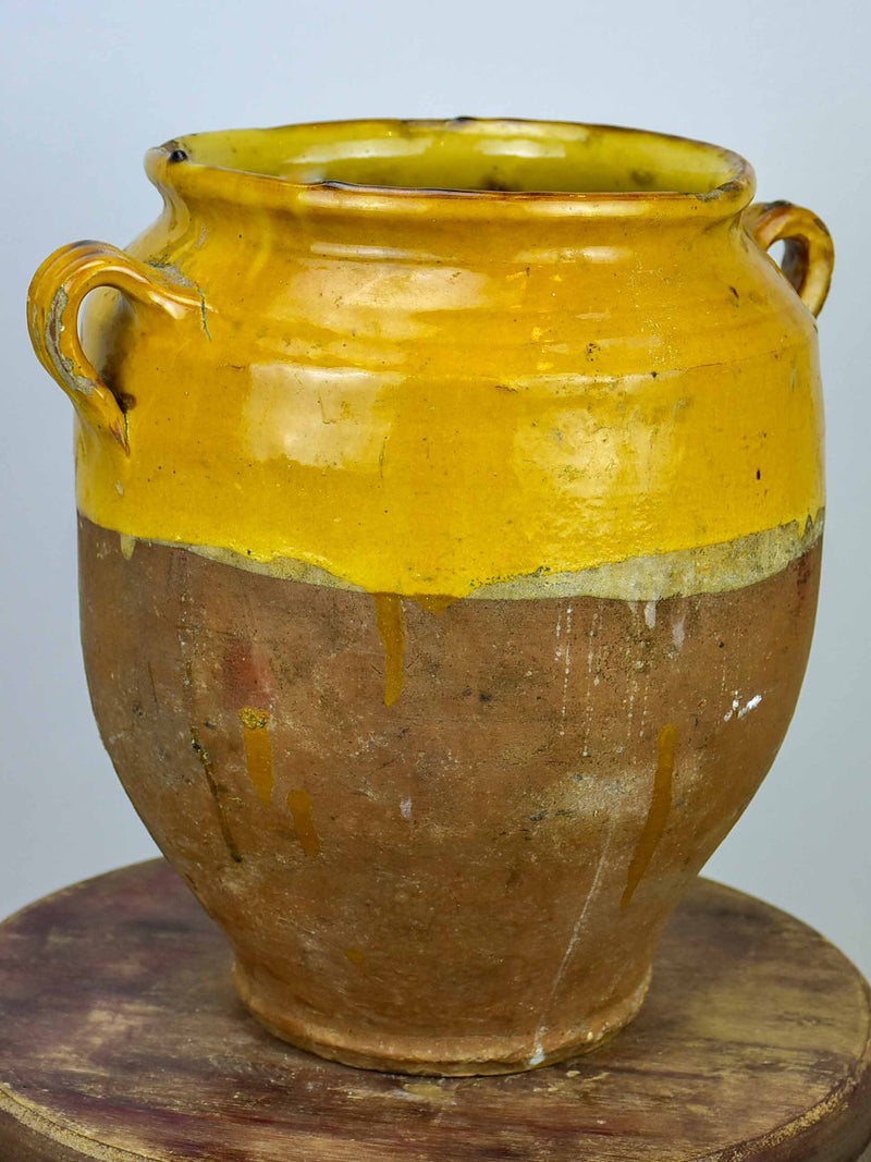 19th Century French confit pot with orange glaze - 11 ¾''