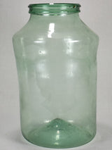 Large antique French blown glass preserving jar - blue green 19¾"