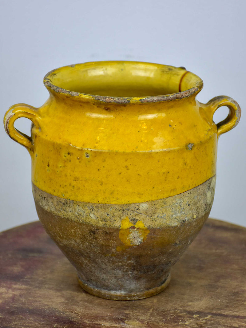 Small antique French confit pot with orange glaze - 7 ¼''