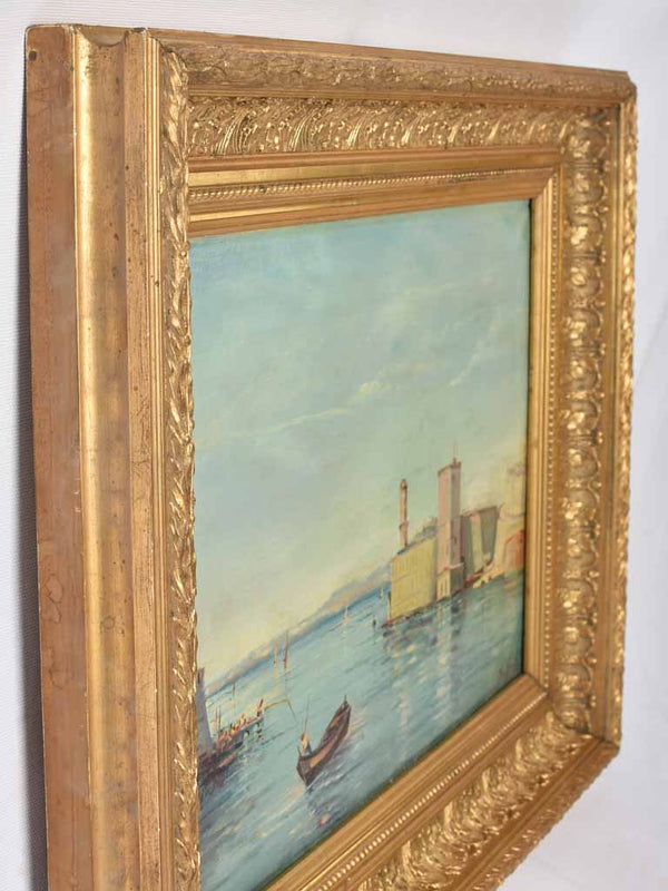 Vintage marine painting of the Marseille Port - oil on canvas 18½" x 24¾"