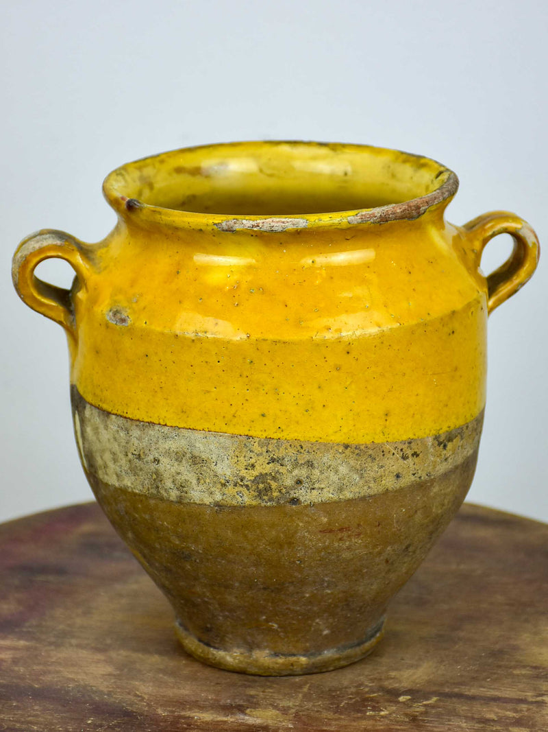 Small antique French confit pot with orange glaze - 7 ¼''