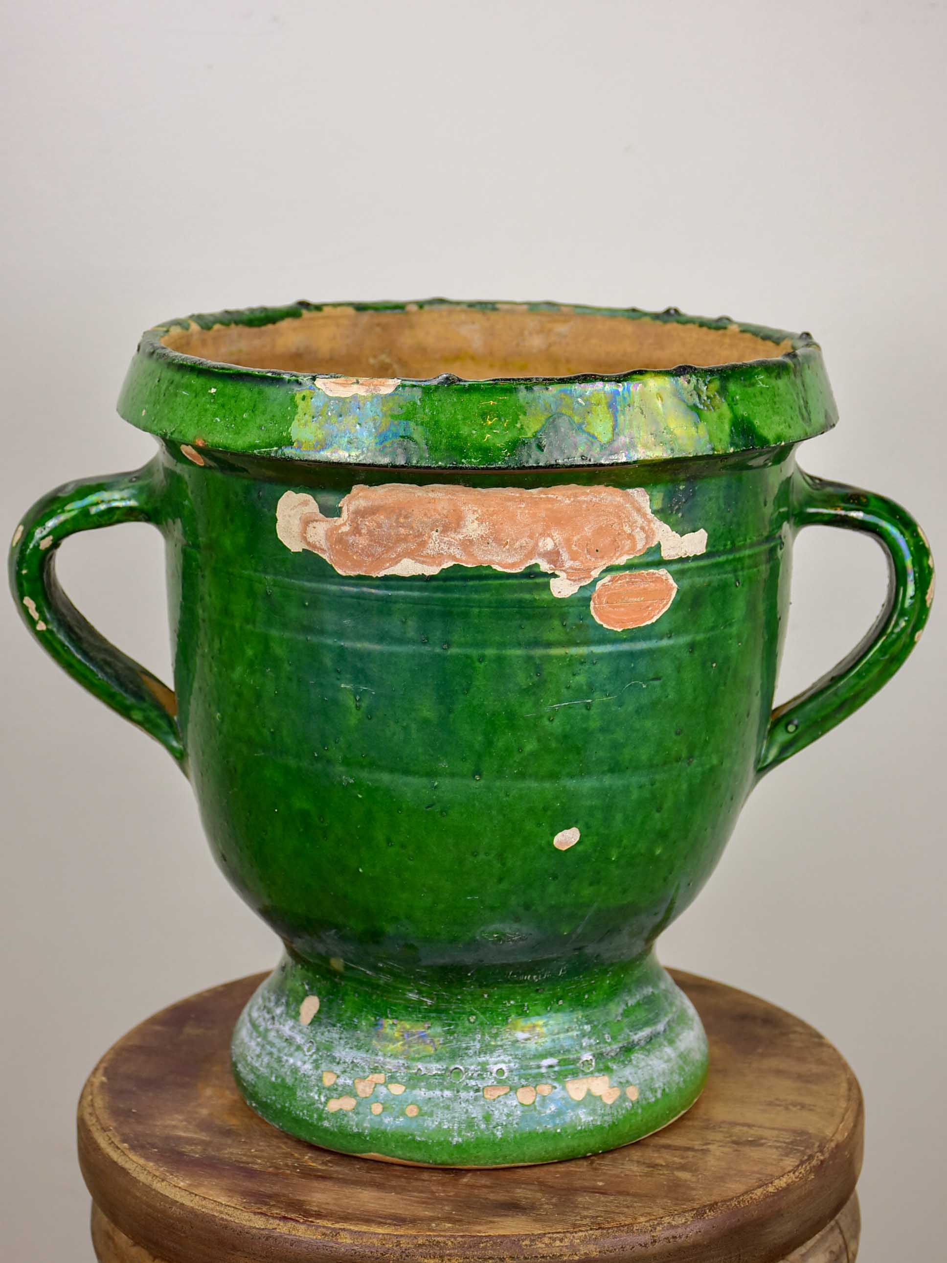 19th Century French garden planter from Castelnaudary with green glaze - 13”