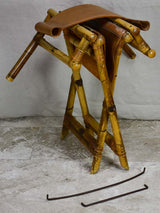 Antique folding bamboo and leather armchair