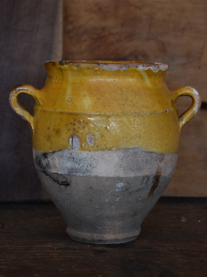 Petite 19th century French confit pot with ochre glaze