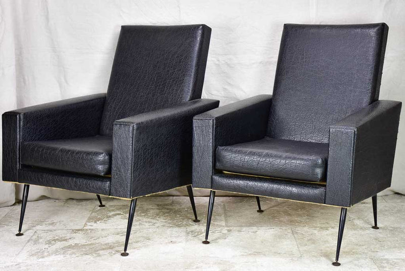 Pair of 1950's armchair faux black leather