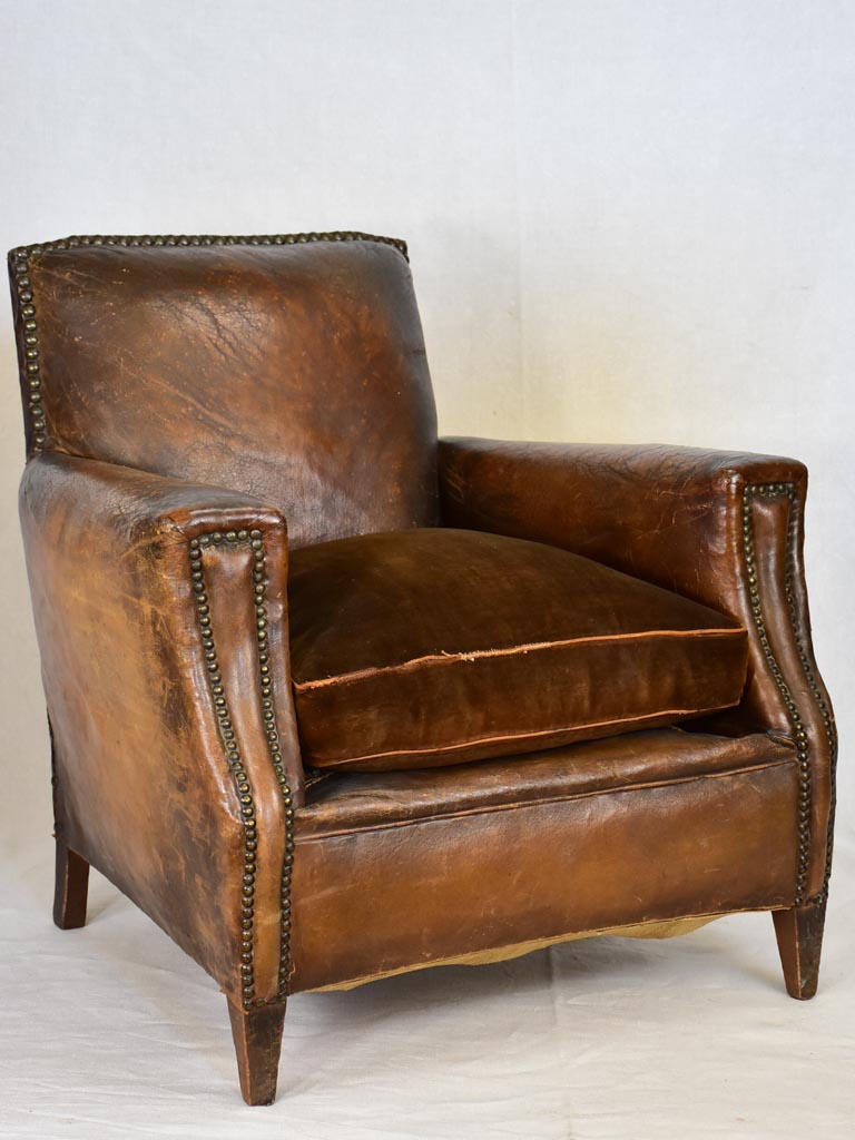 Early 20th Century French leather club chair