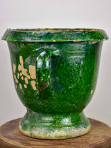 Antique French garden planter with green glaze - 11 ½''