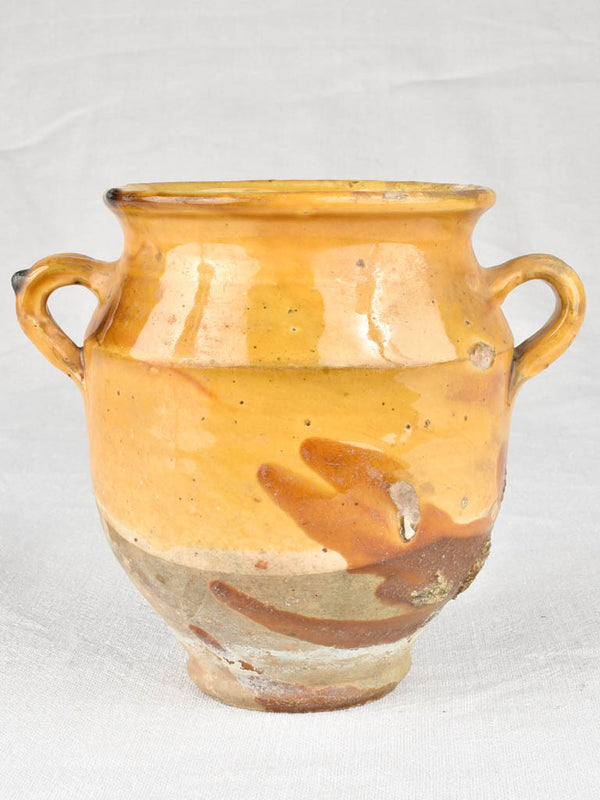 Small antique French confit pot with yellow ocher glaze 6¾"