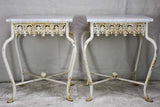 Pair of white cast iron and Carrara marble side tables