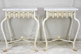 Pair of white cast iron and Carrara marble side tables