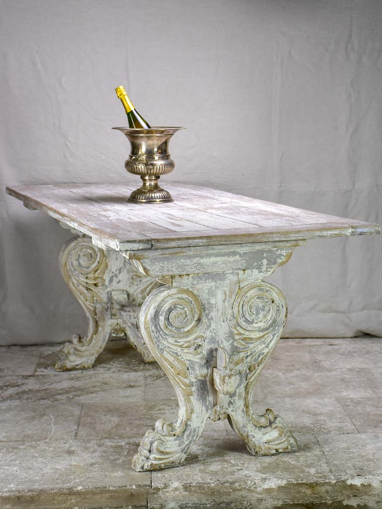 Antique French claw foot table with beige patina 31" x 70¾"