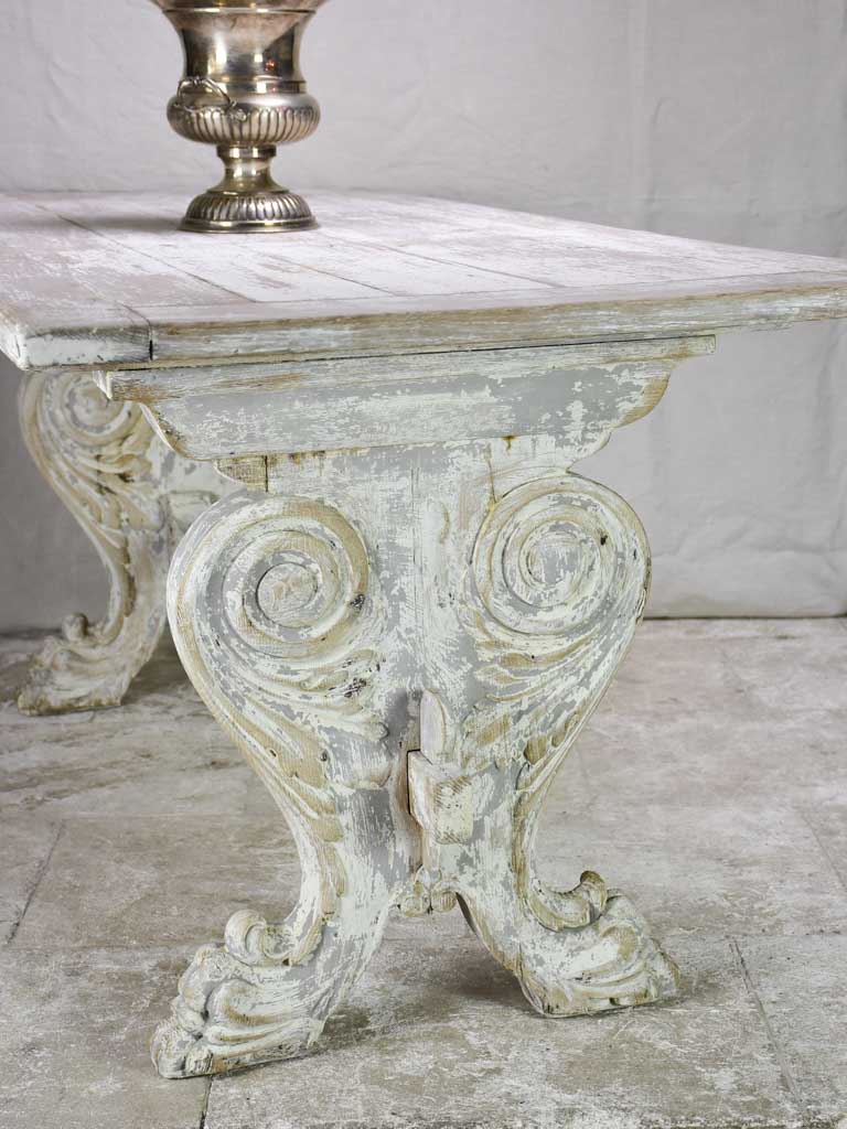 Antique French claw foot table with beige patina 31" x 70¾"