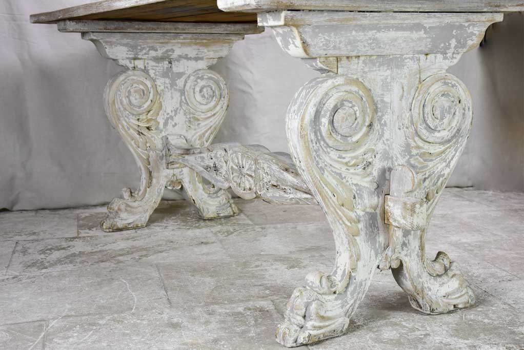 Antique French claw foot table with beige patina 31" x 70¾"