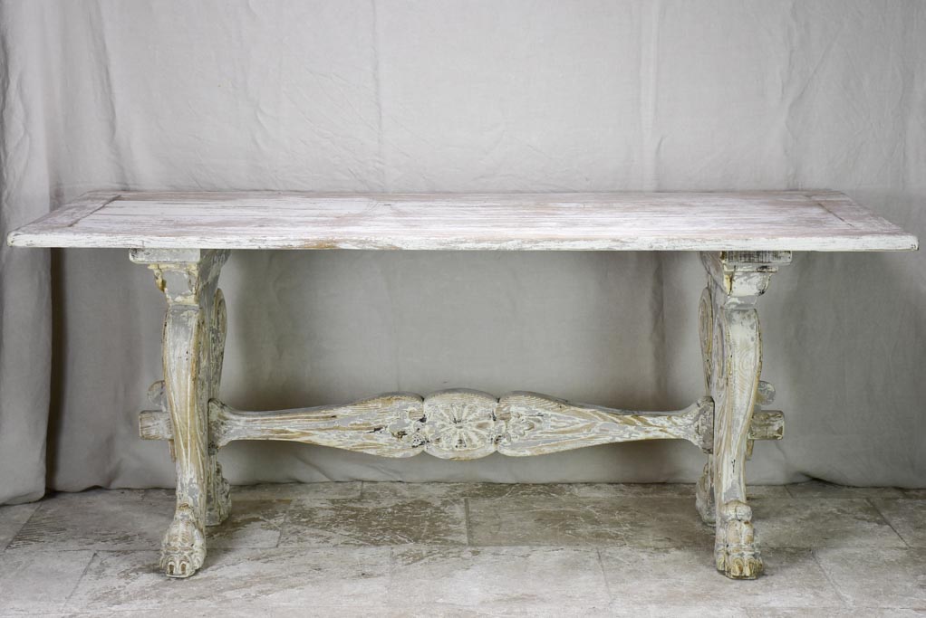 Antique French claw foot table with beige patina 31" x 70¾"