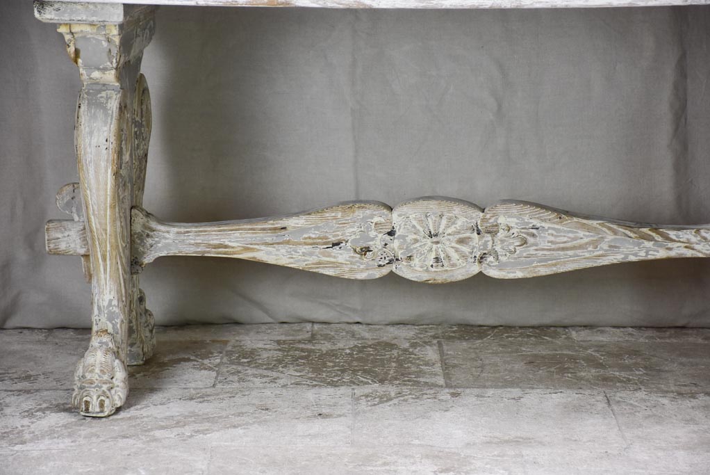 Antique French claw foot table with beige patina 31" x 70¾"