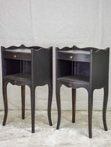Pair of vintage Louis XV style French nightstands with black paint finish