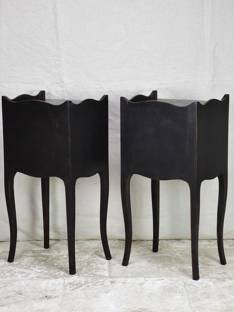 Pair of vintage Louis XV style French nightstands with black paint finish