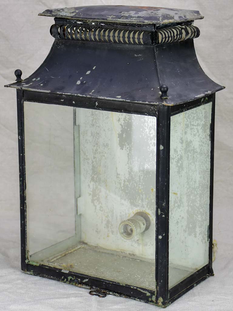 Broad 19th Century French wall sconce lantern with black patina 19¾"