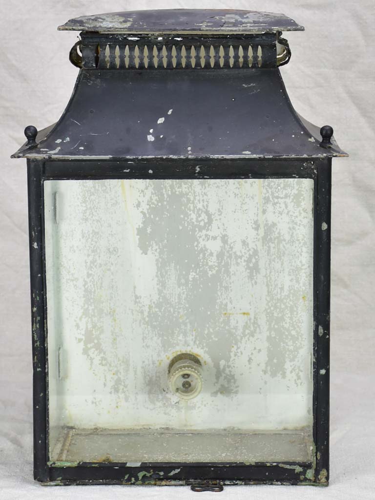 Broad 19th Century French wall sconce lantern with black patina 19¾"