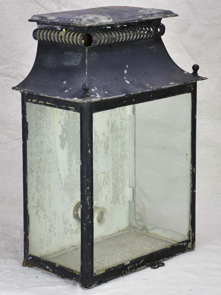 Broad 19th Century French wall sconce lantern with black patina 19¾"